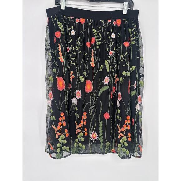 Susan Graver Embroidered Mesh Skirt Size Large Vibrant Floral Fairy Cottage Boho - Picture 5 of 9